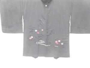 流水に花模様　刺繍　一つ紋絵羽織